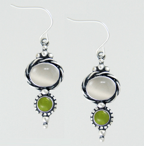 Sterling Silver Drop Dangle Earrings With White Moonstone And Peridot